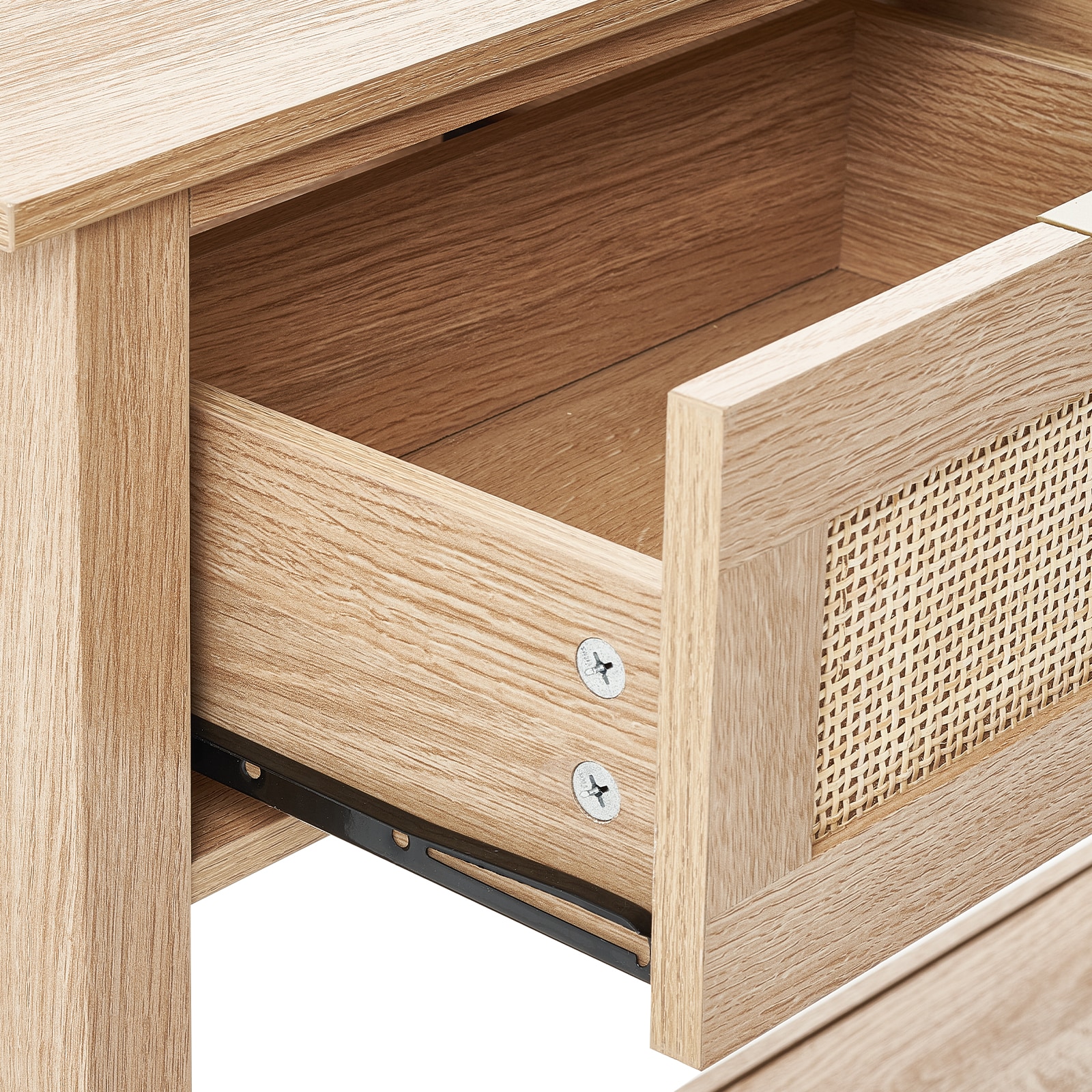 Rattan Console Table With 3 Drawers For Living Room And Hallway_voghion.com